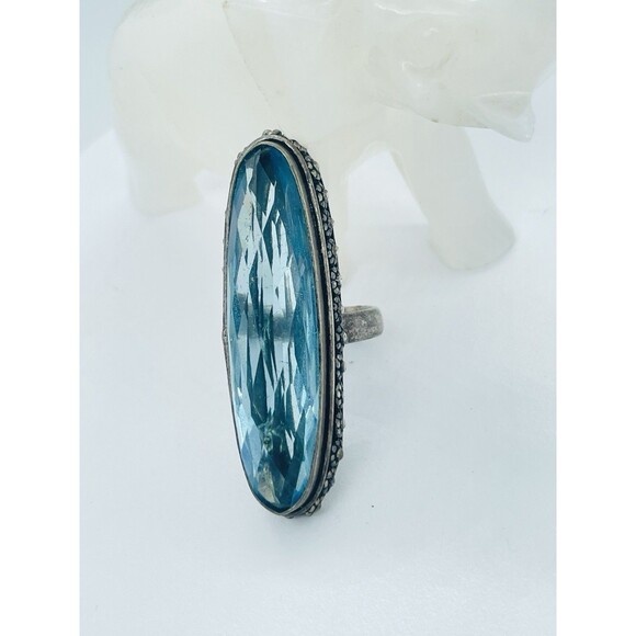 Beautiful Unique Artisan Made Antique Aqua Glass Sterling Silver Ring, Size 6.75 - Picture 6 of 11